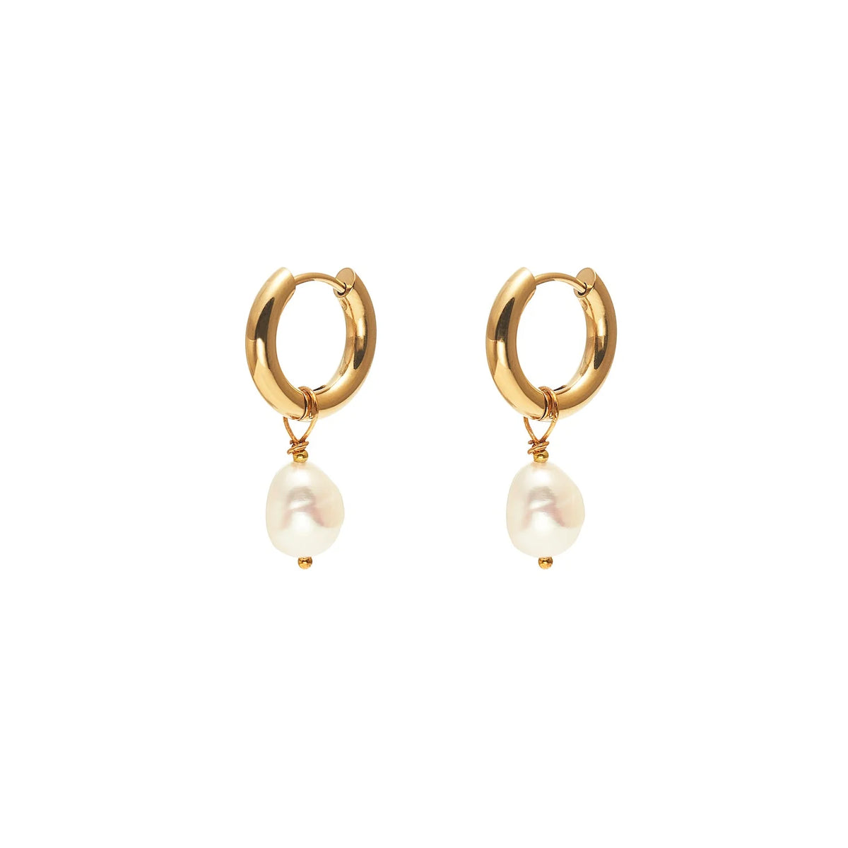 Silk & Steel Allure Pearl Hoops - Gold