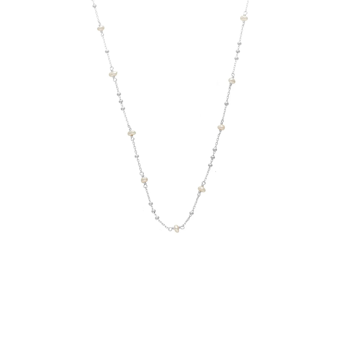 Silk & Steel Superfine Dotty Pearl Necklace - Silver