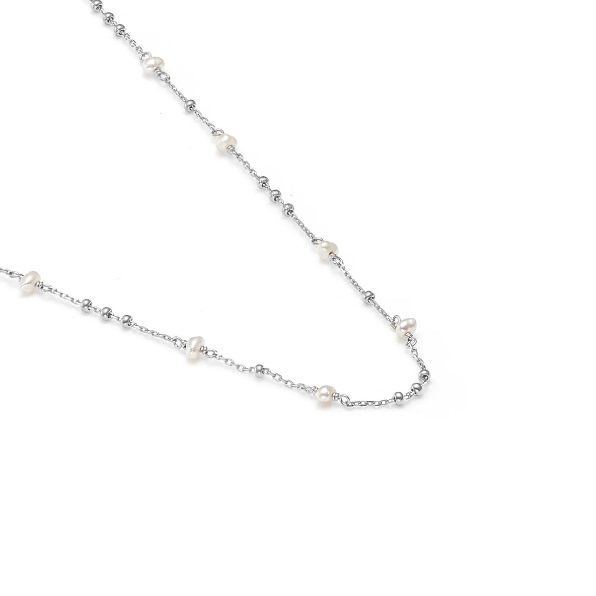 Silk &amp; Steel Superfine Dotty Pearl Necklace - Silver