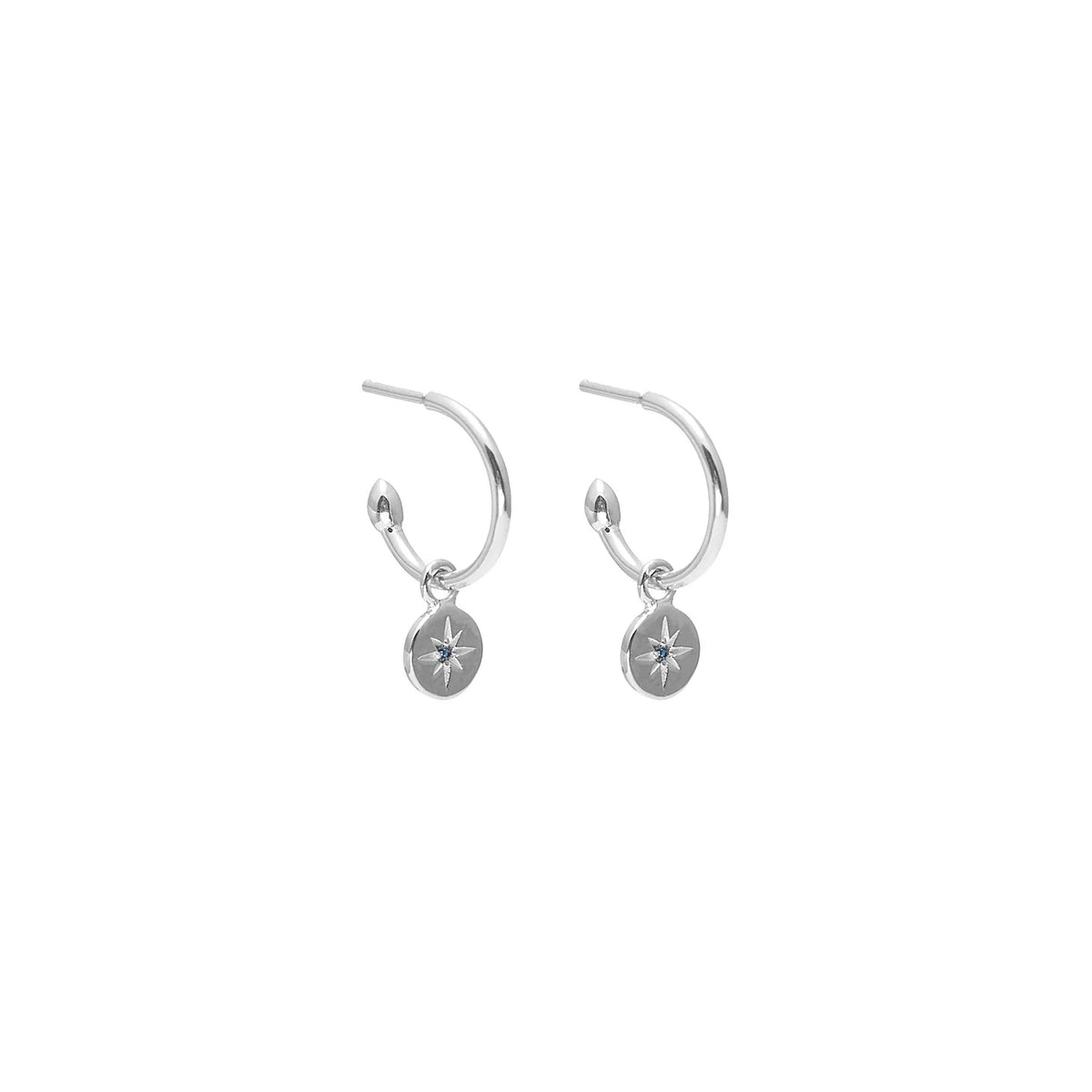 Silk &amp; Steel Superfine Petite North Star Hoops - Blue Sapphire/Silver