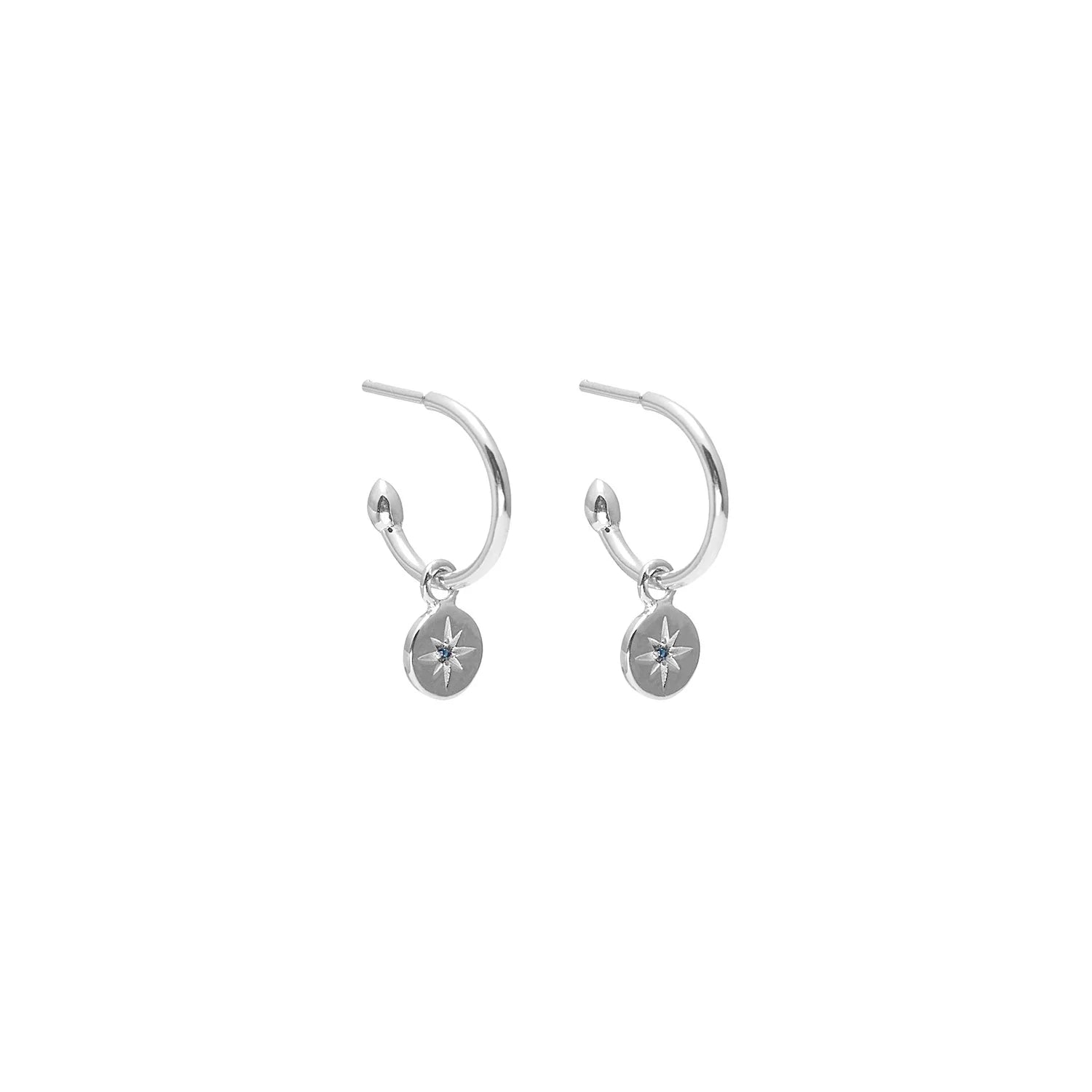 Silk & Steel Superfine Petite North Star Hoops - Blue Sapphire/Silver