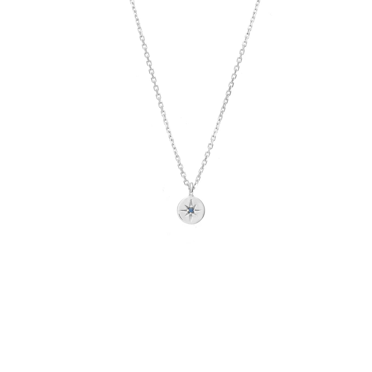 Silk & Steel Petite North Star Necklace - Blue Sapphire/Silver