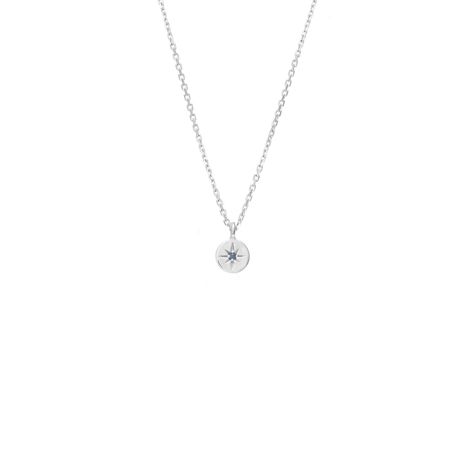 Silk & Steel Petite North Star Necklace - Blue Sapphire/Silver