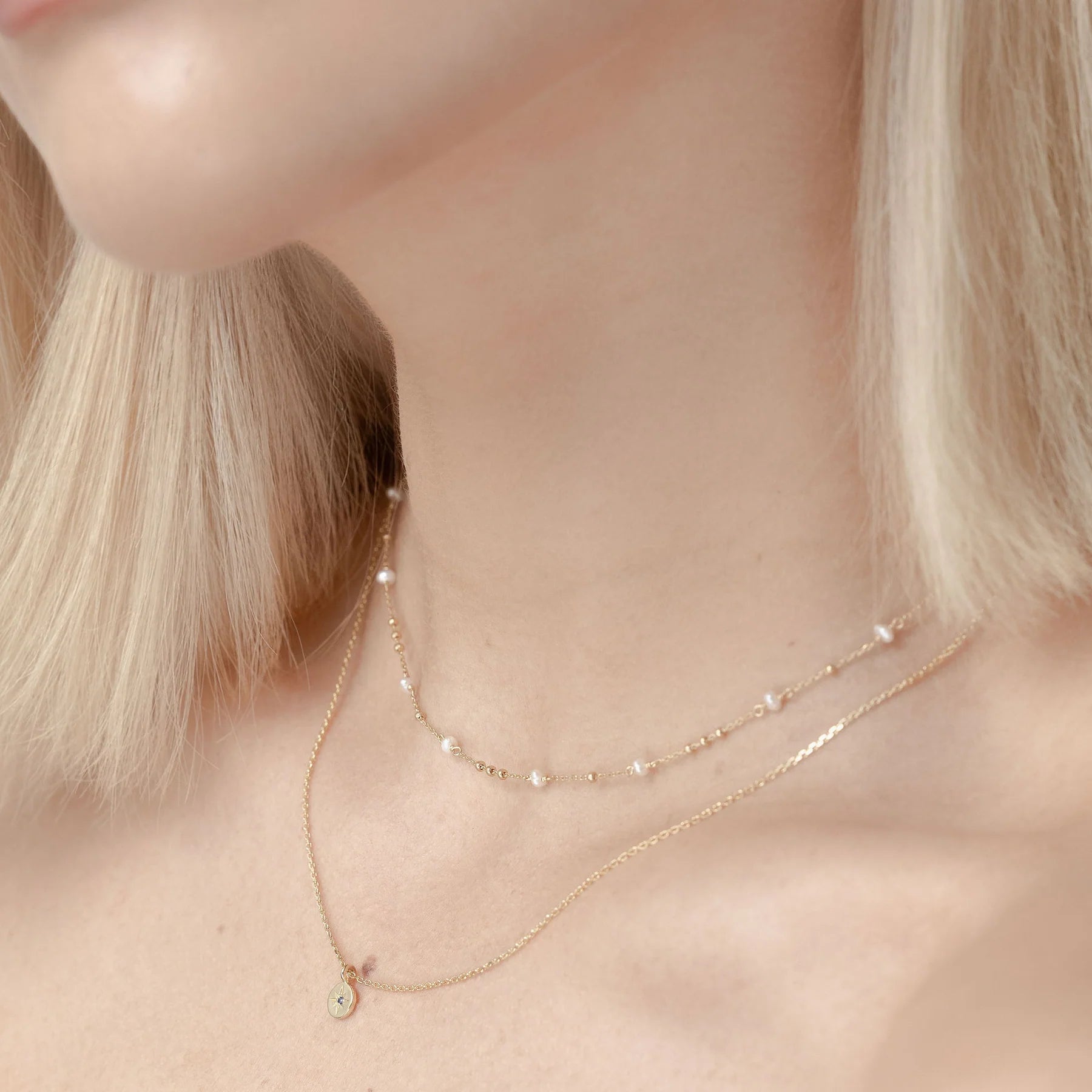 Silk & Steel Petite North Star Necklace - Blue Sapphire/Gold