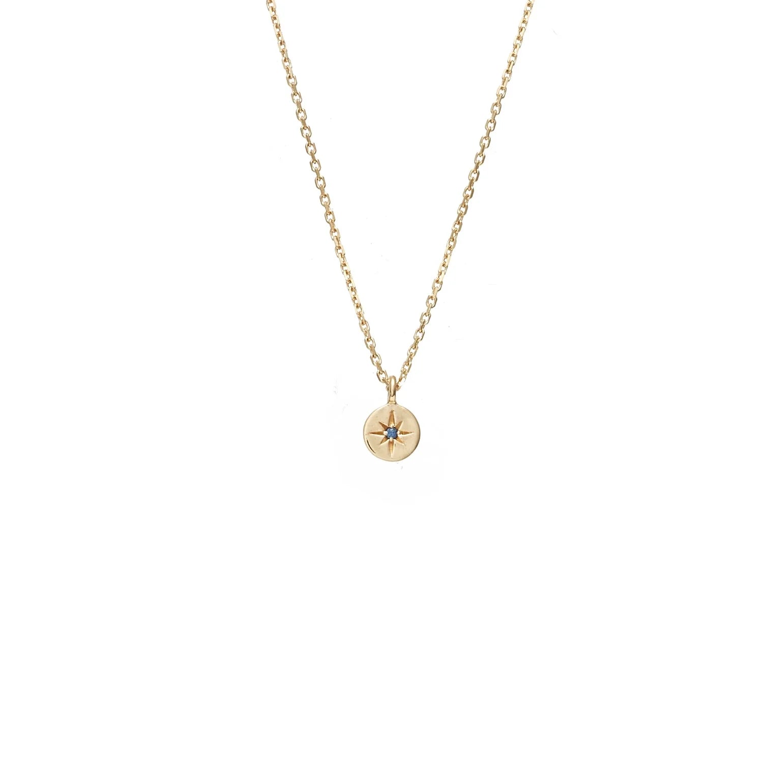 Silk & Steel Petite North Star Necklace - Blue Sapphire/Gold