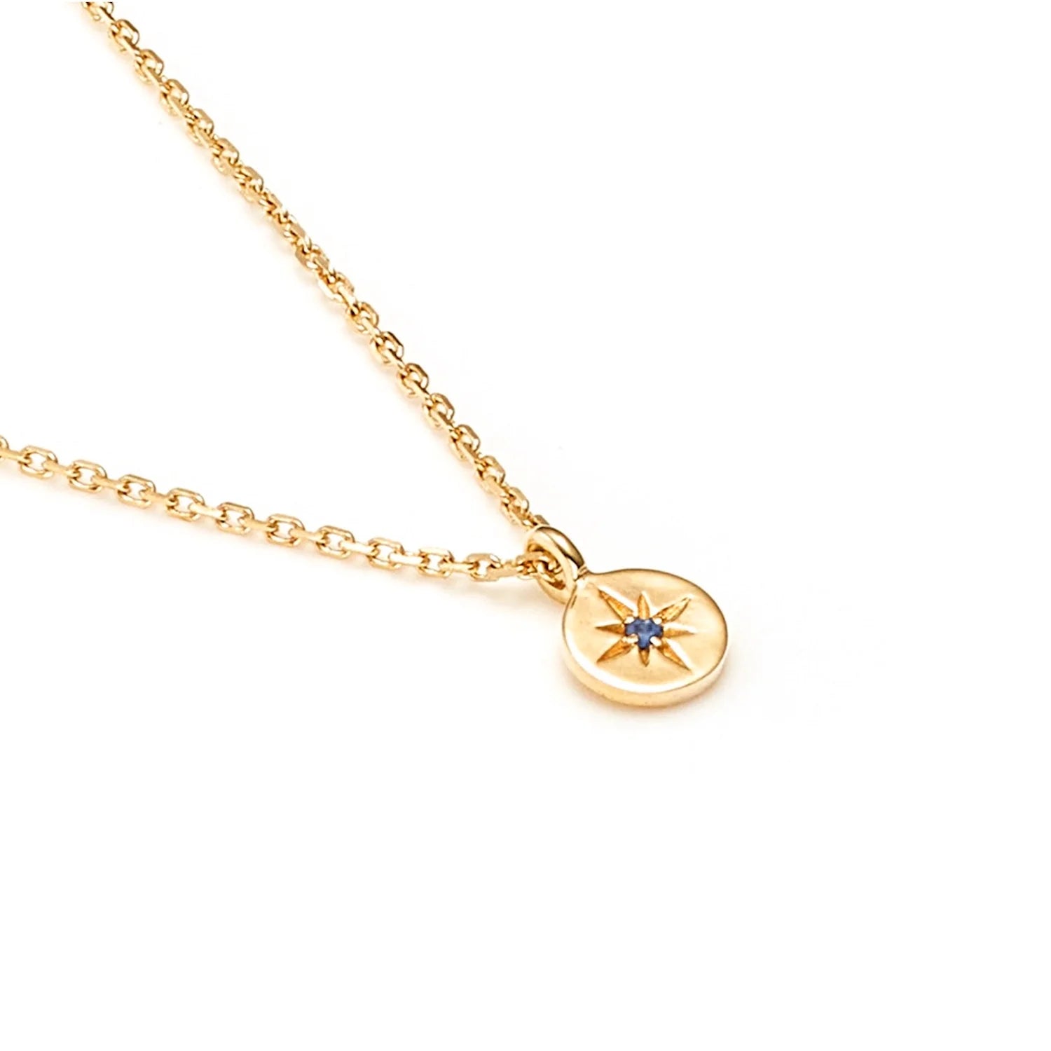 Silk & Steel Petite North Star Necklace - Blue Sapphire/Gold