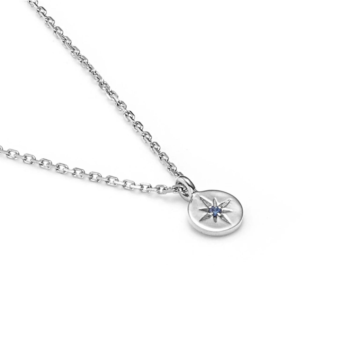 Silk &amp; Steel Petite North Star Necklace - Blue Sapphire/Silver
