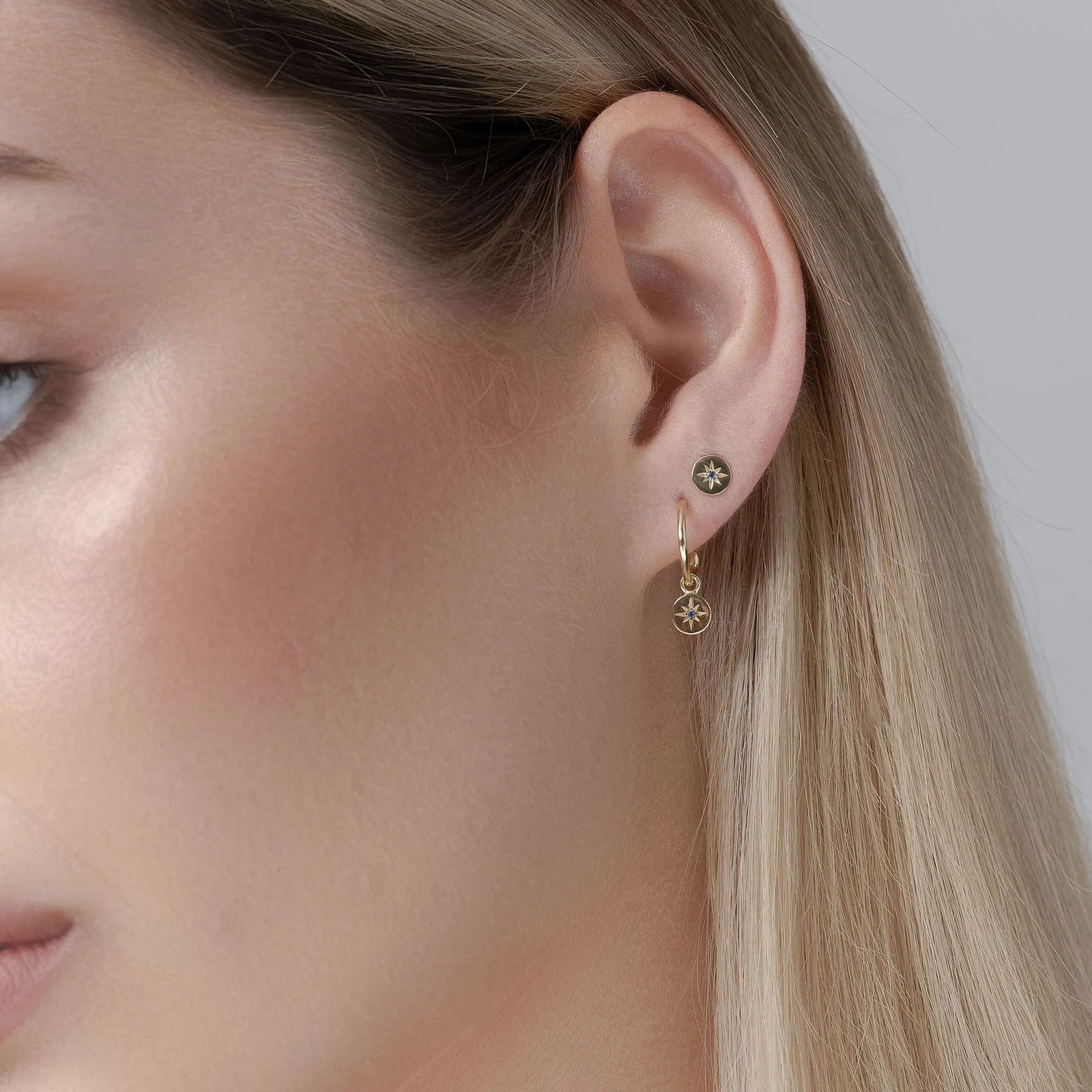 Silk & Steel Superfine Petite North Star Hoops - Blue Sapphire/Gold