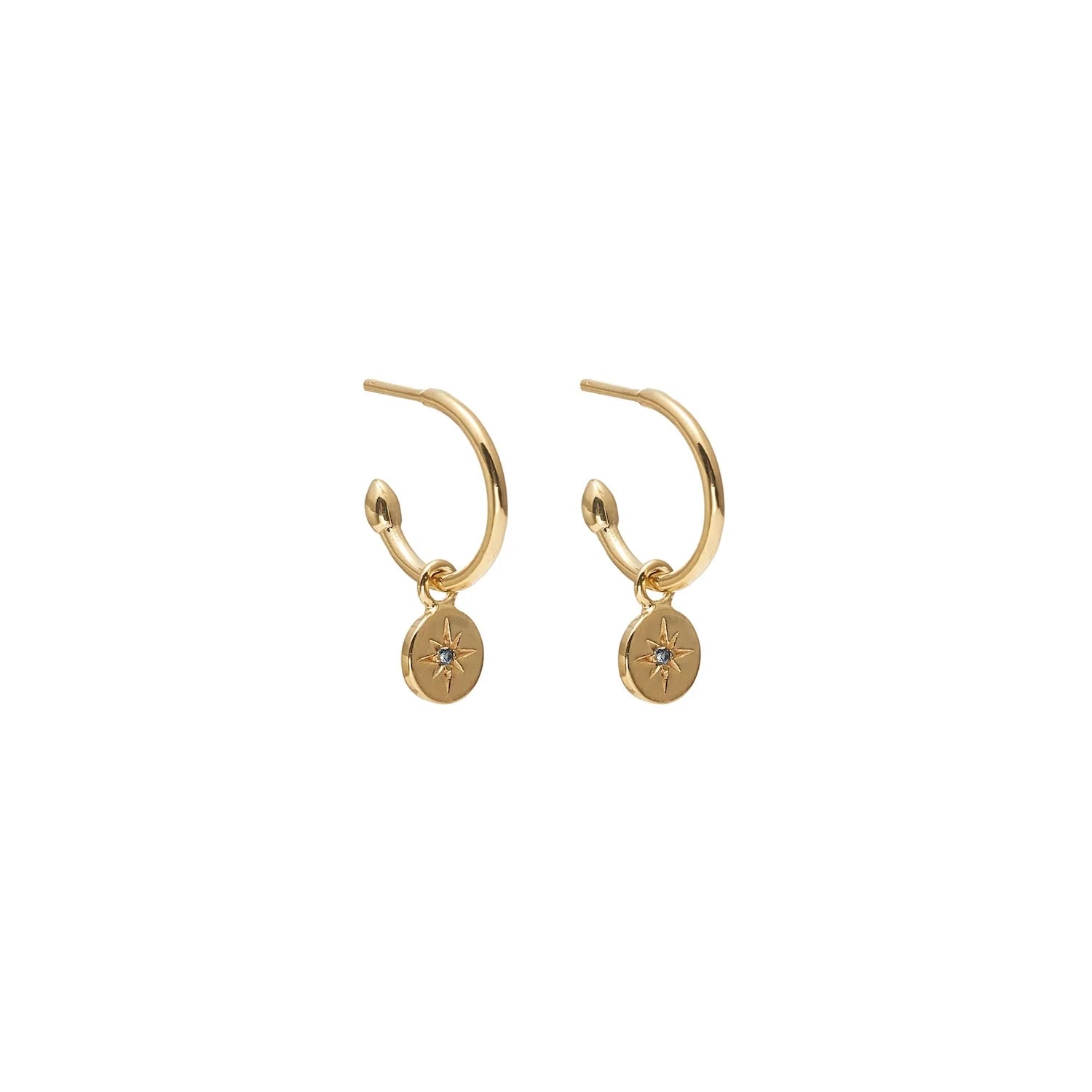 Silk & Steel Superfine Petite North Star Hoops - Blue Sapphire/Gold