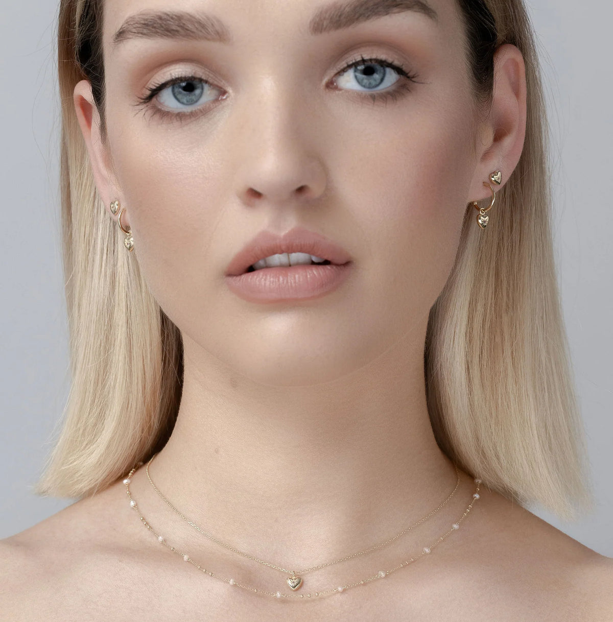 Silk & Steel Superfine Petite Puffed Heart Hoops - Ruby/Gold