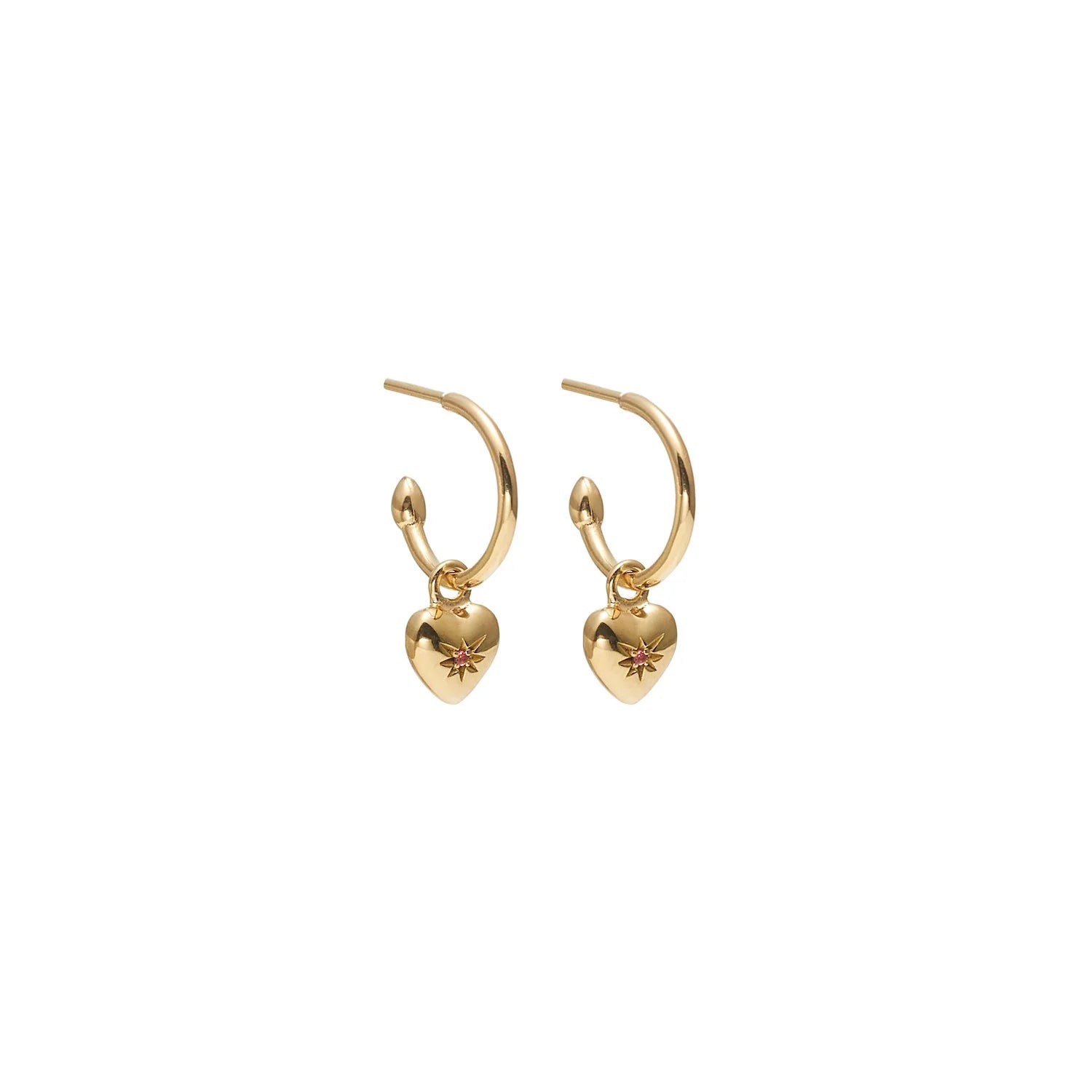 Silk & Steel Superfine Petite Puffed Heart Hoops - Ruby/Gold