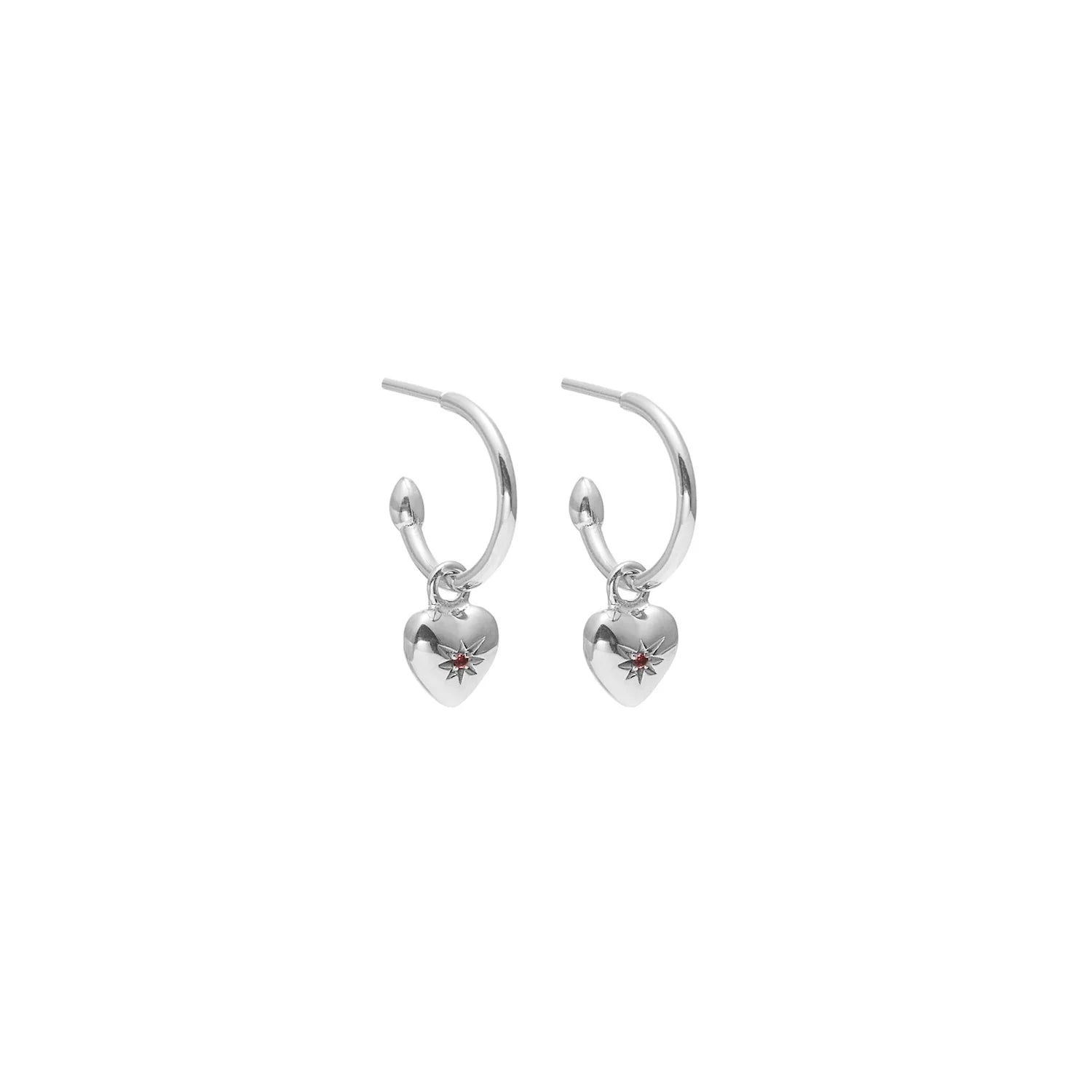 Silk & Steel Superfine Petite Puffed Heart Hoops - Ruby/Silver