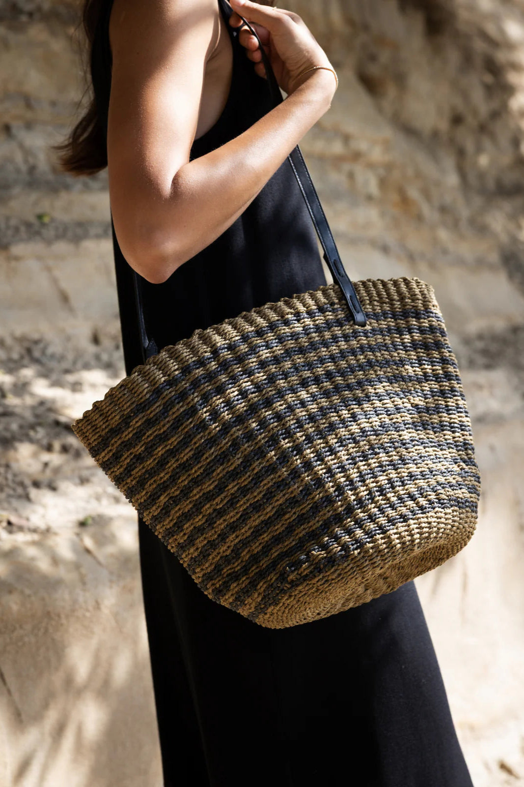 Sophie Bring It Bag - Black with Moss Stripe