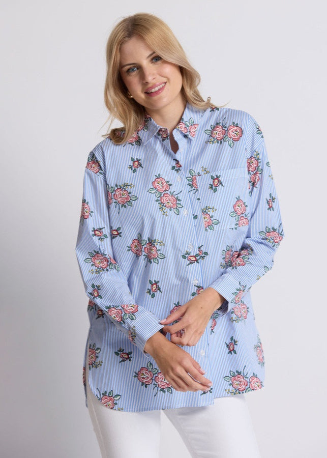Stella and Gemma Estella Shirt - Floral Blue Stripe