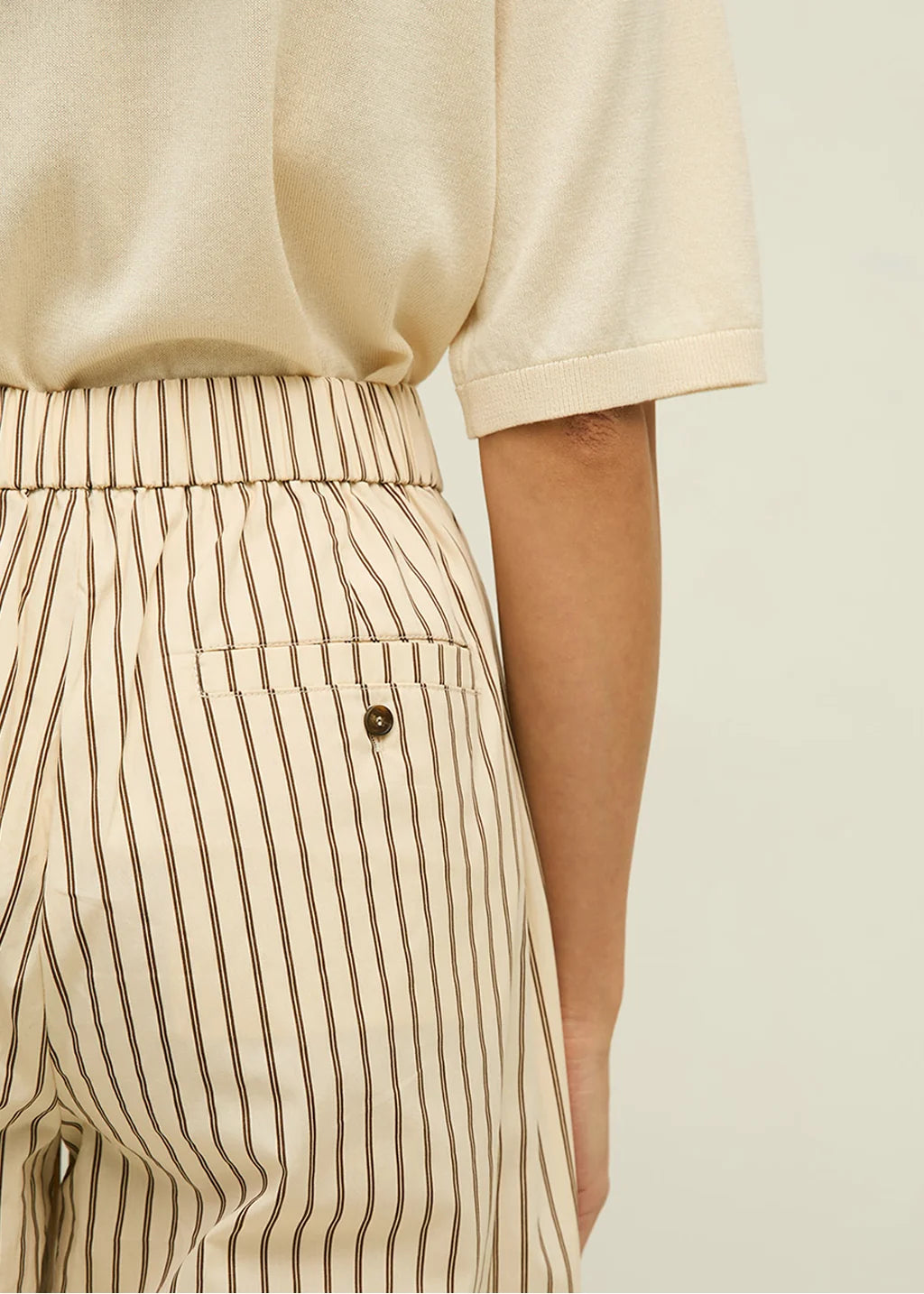 Yerse Straight Poplin Trousers - Ecru Stripe