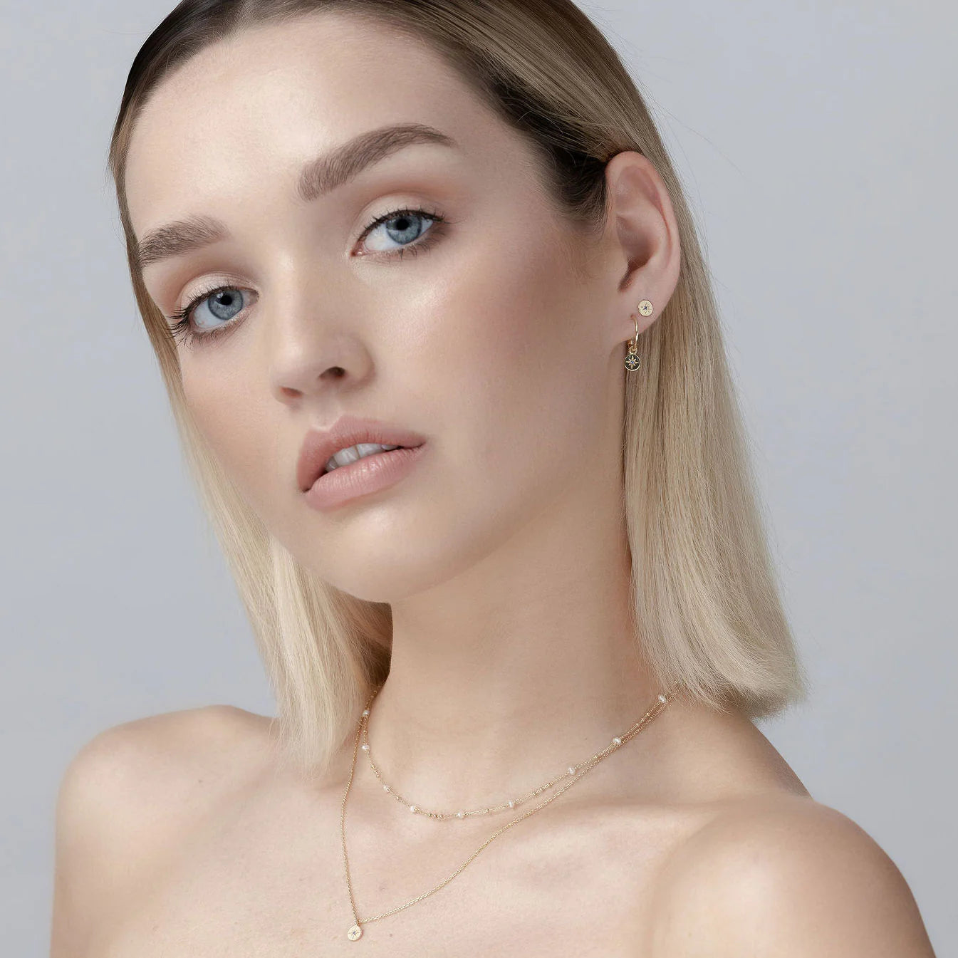 Silk & Steel Superfine Petite North Star Hoops - Blue Sapphire/Gold