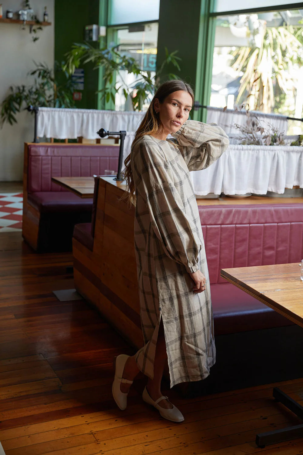 Thing Thing Billowing Dress - Oat Plaid