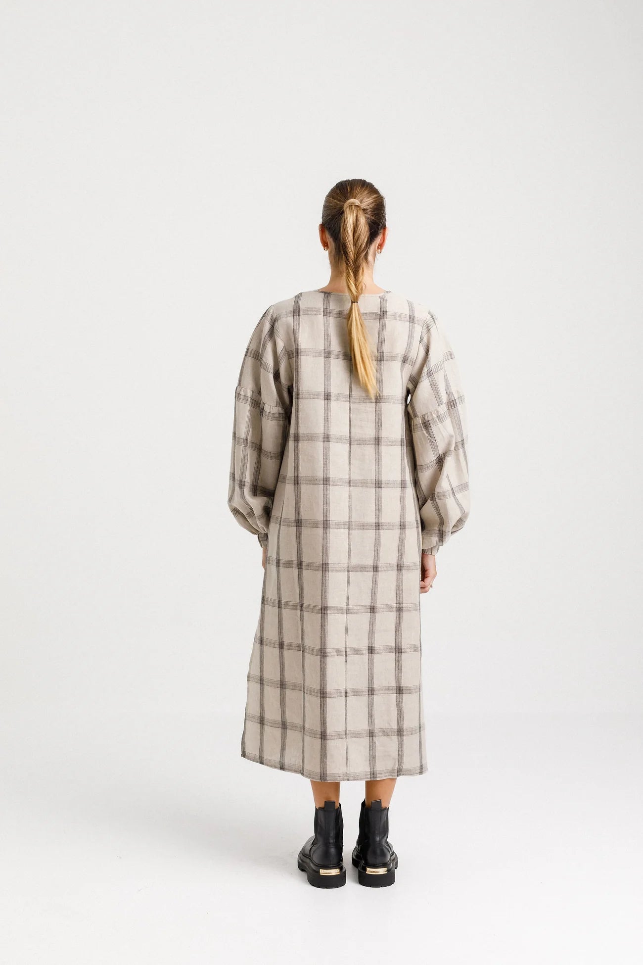 Thing Thing Billowing Dress - Oat Plaid