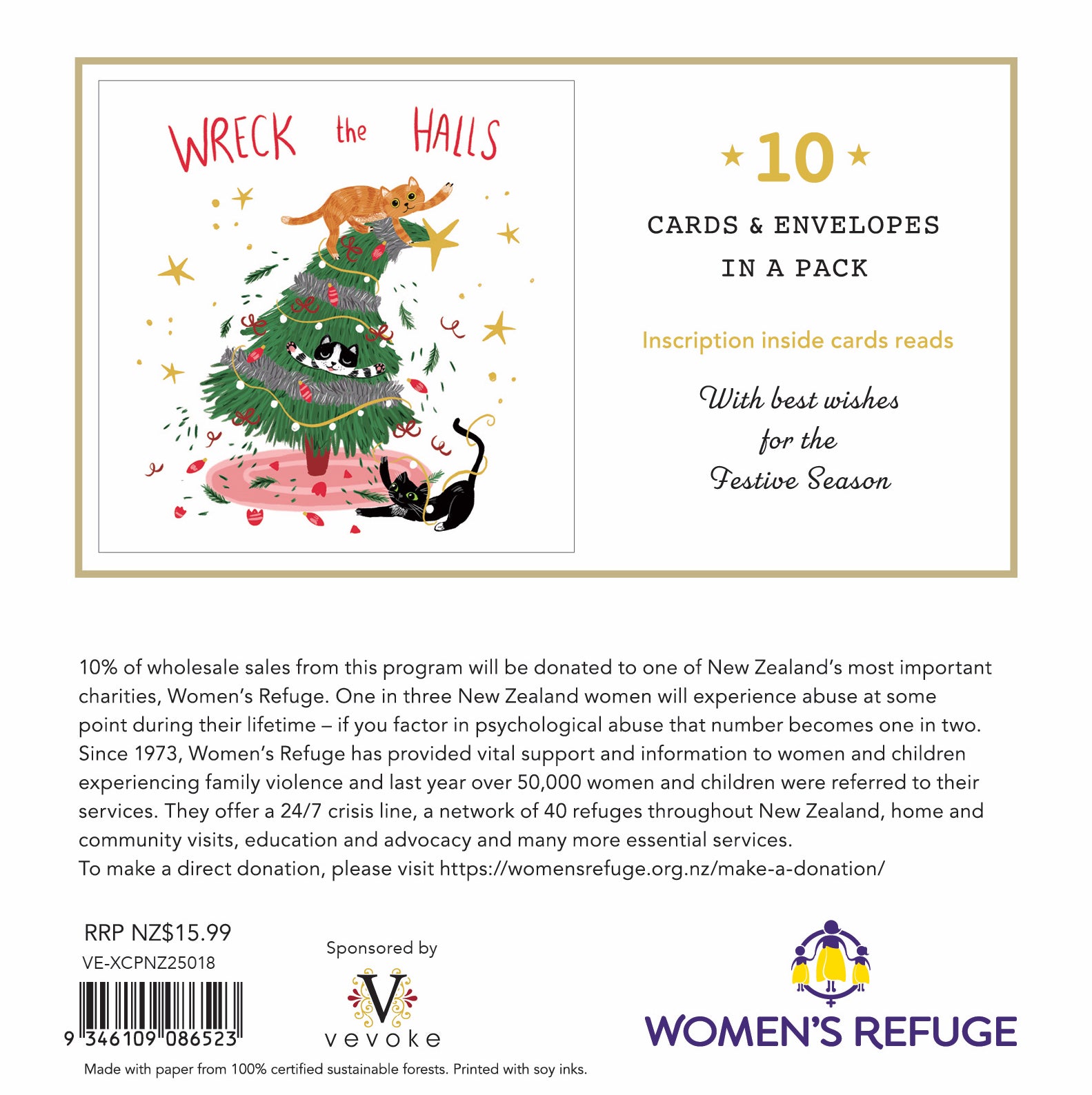 Women's Refuge Xmas Card 10pk - Wreck The Halls