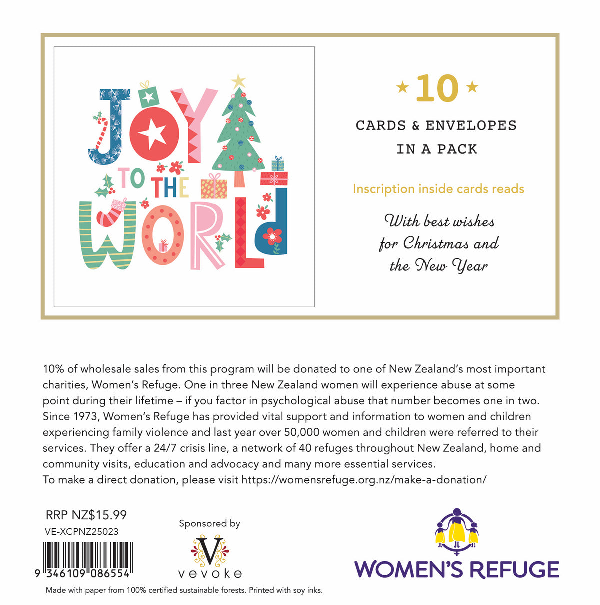 Women's Refuge Xmas Card 10pk - Joy To The World
