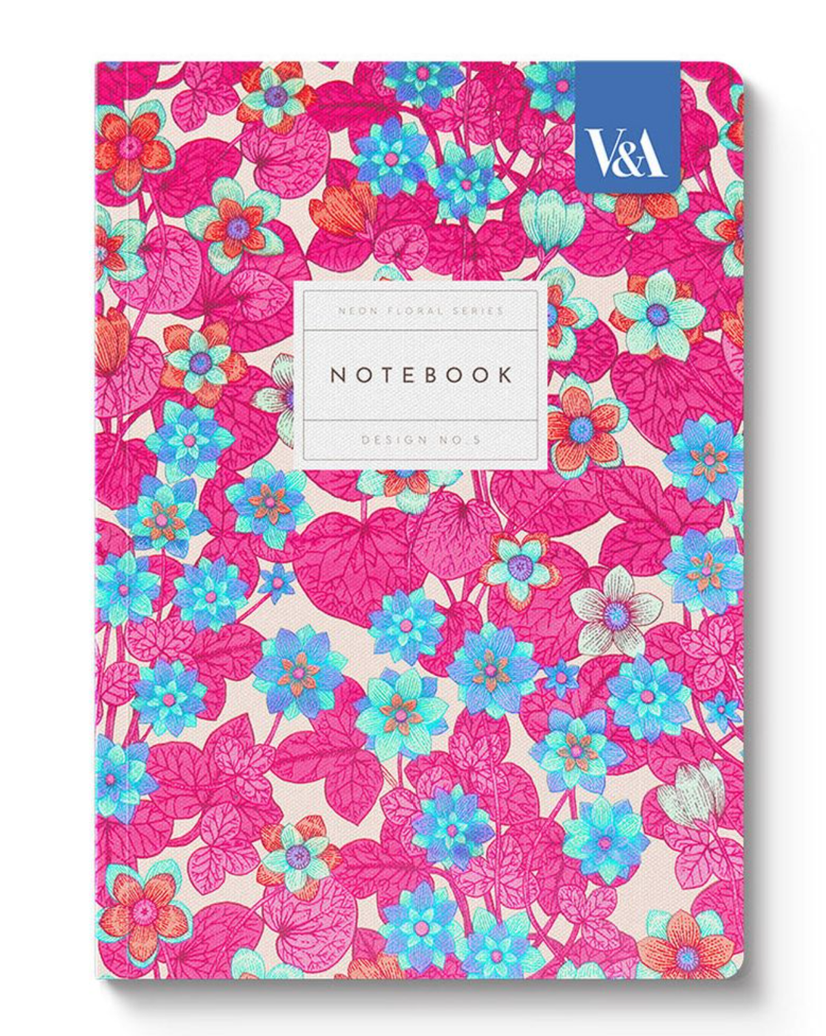 V&amp;A A5 Soft Cover Notebook - No. 5 Neon Floral Pinks &amp; Blues