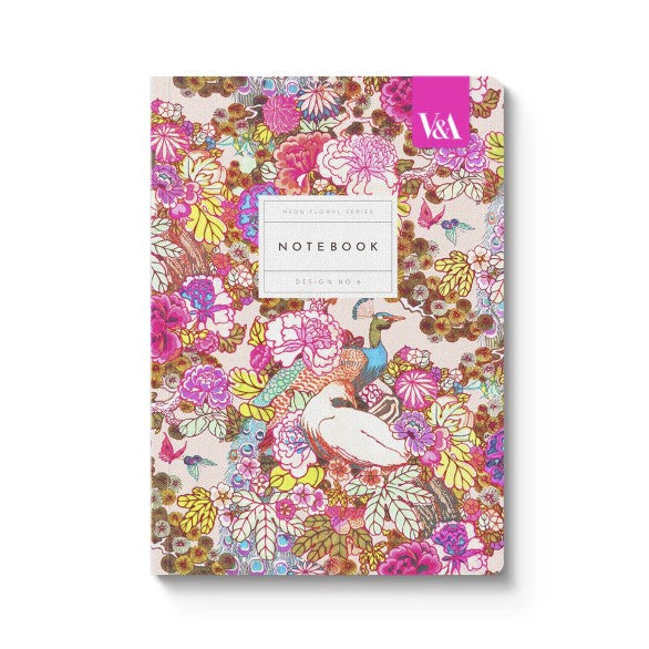 V&amp;A Neon Floral A5 Hardback Notebook - No. 6 Peacock Floral