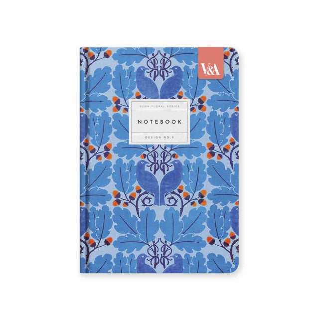 V&amp;A Neon Floral A5 Hardback Notebook - No. 9 Blue Birds