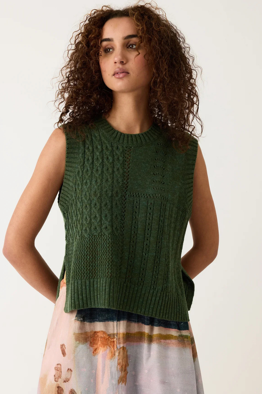 Nancybird Billie Cable Vest - Cypress Green