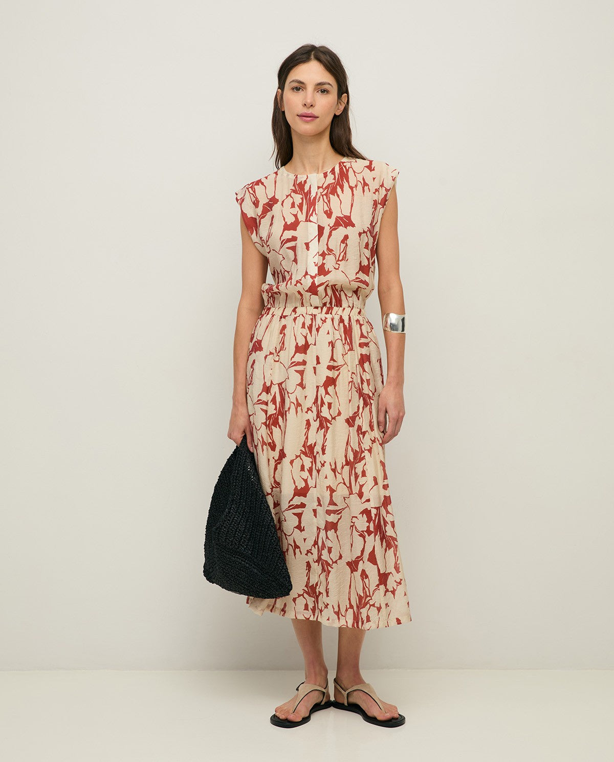 Yerse Floral Printed Dress - Dark Red