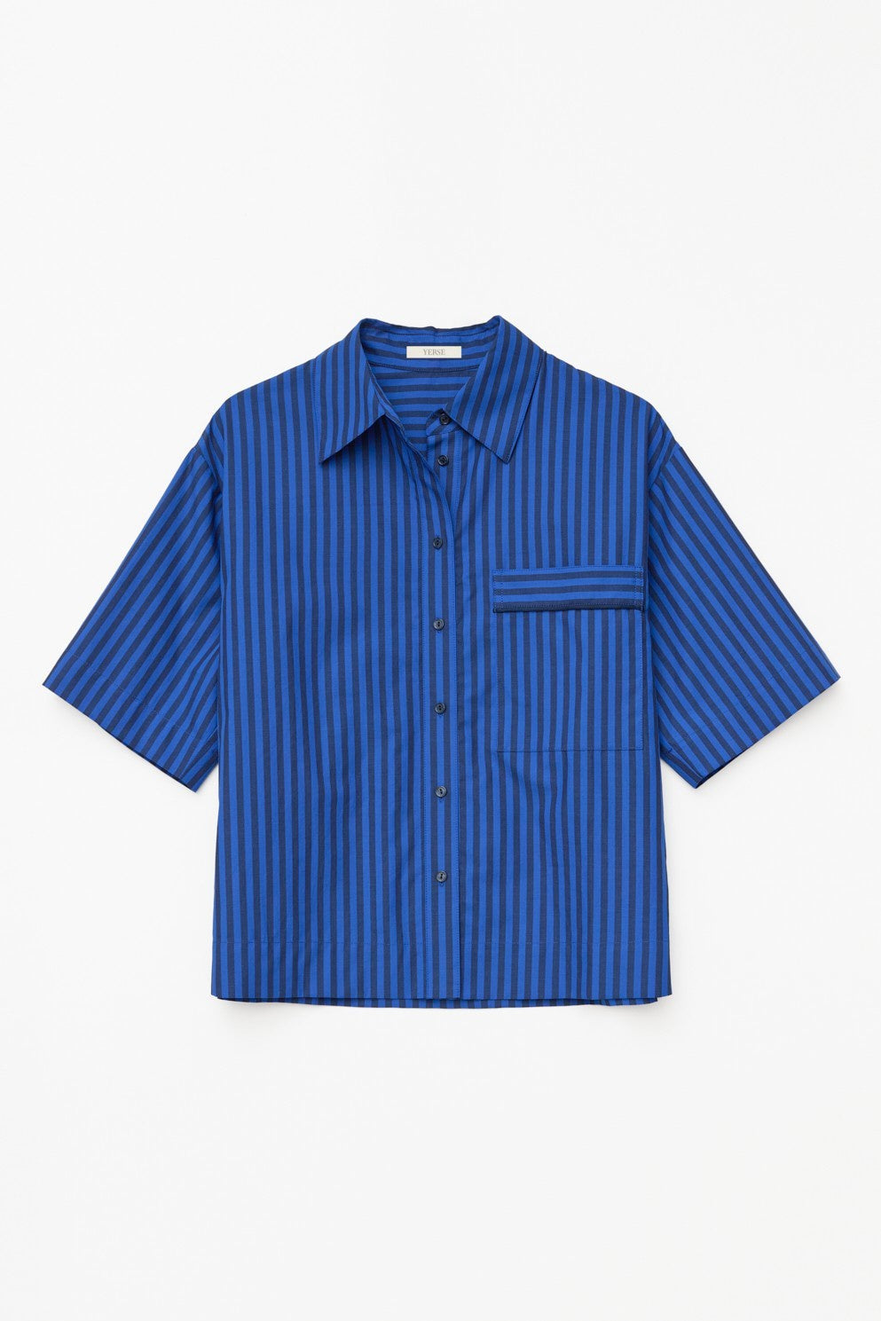 Yerse Cotton Poplin Shirt - Blue Stripe
