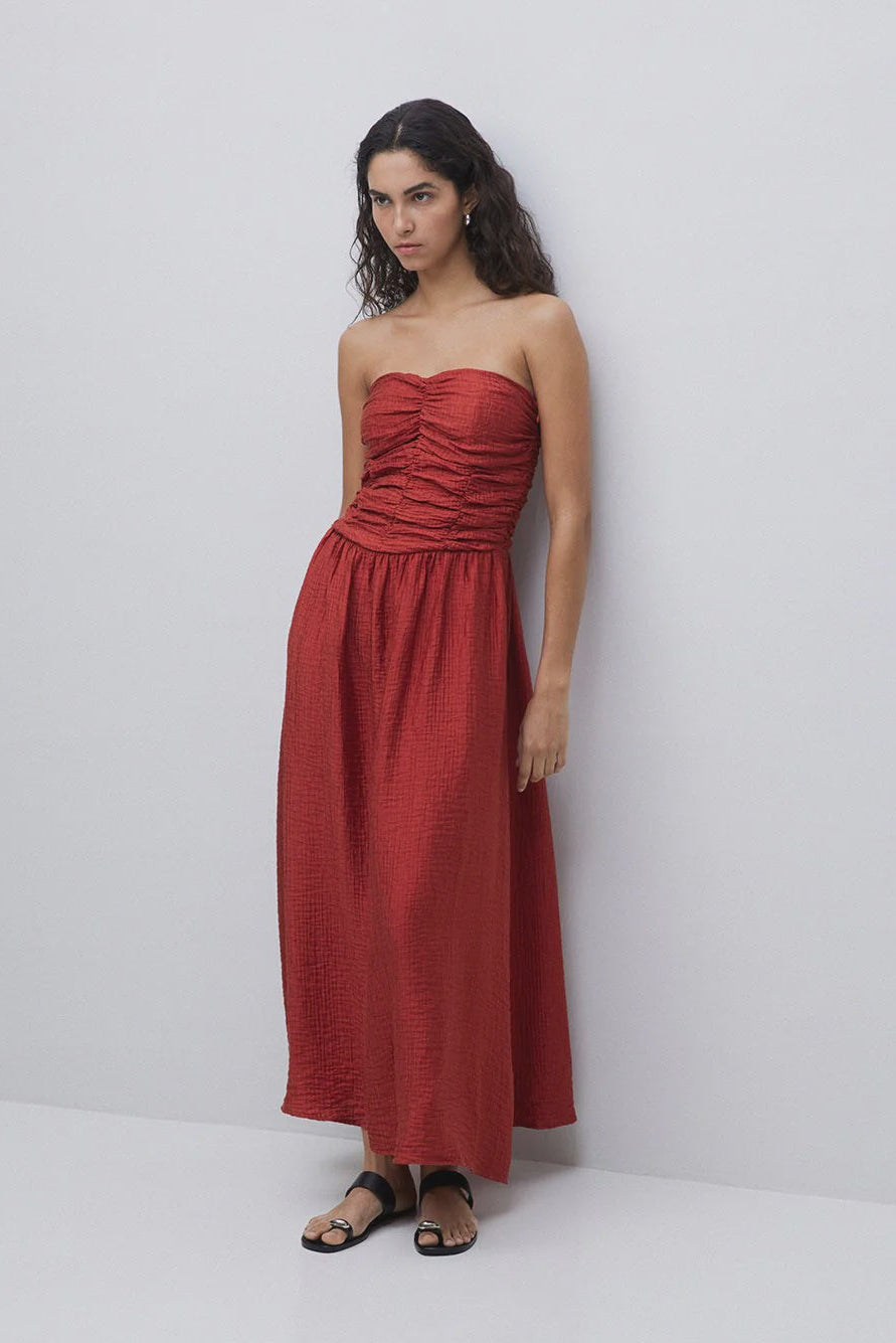 Yerse Strapless Draped Dress - Terracotta 42888