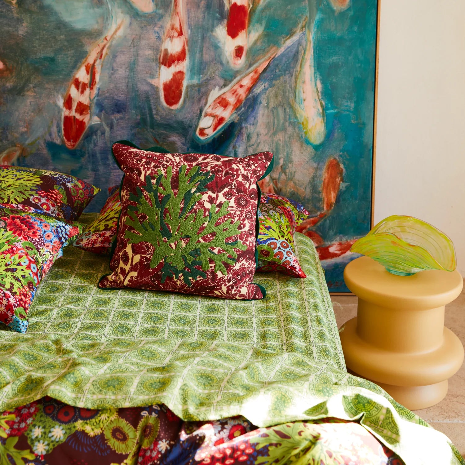 Sage x Clare Lucia Embroidered Cushion - Crimson