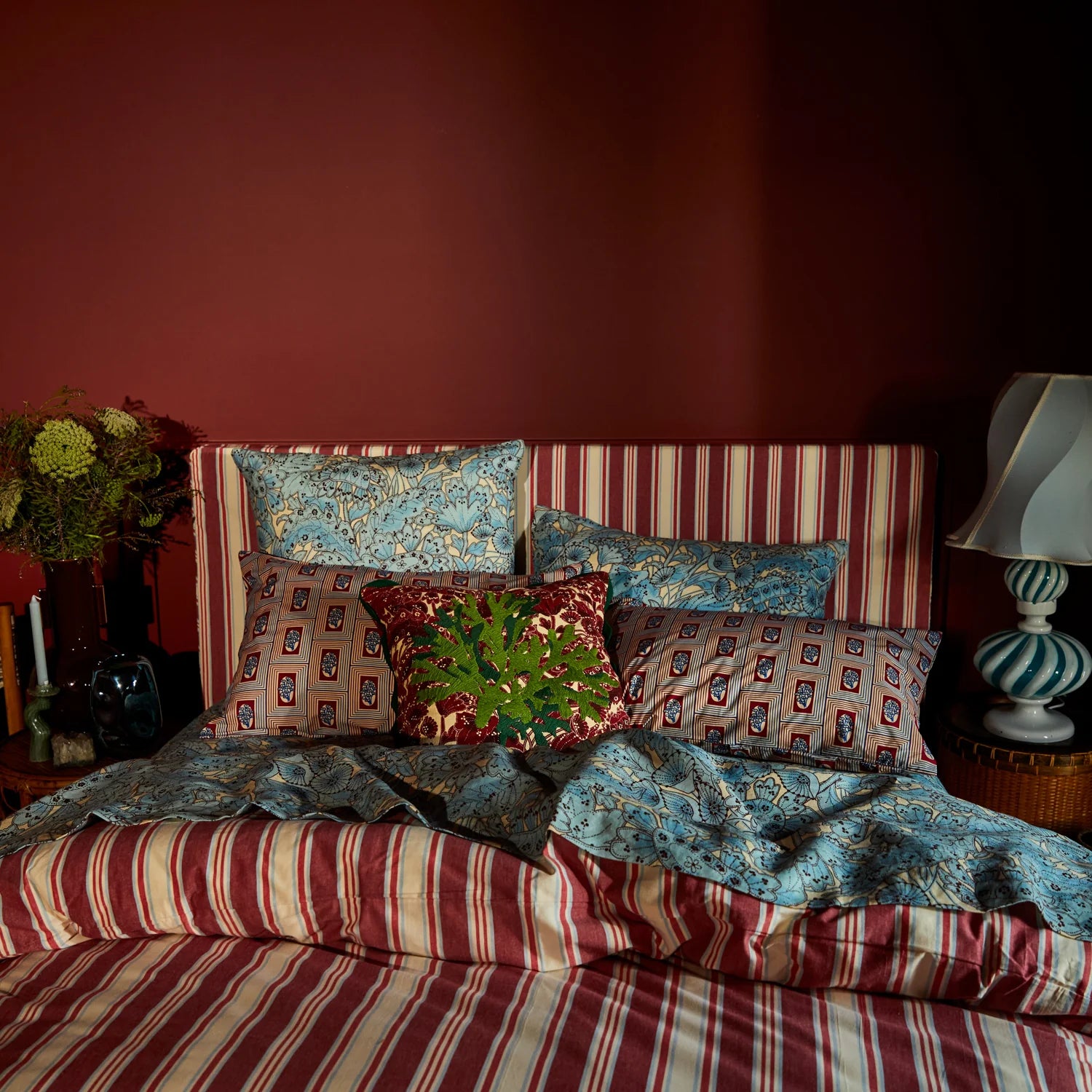 Sage x Clare Lucia Embroidered Cushion - Crimson