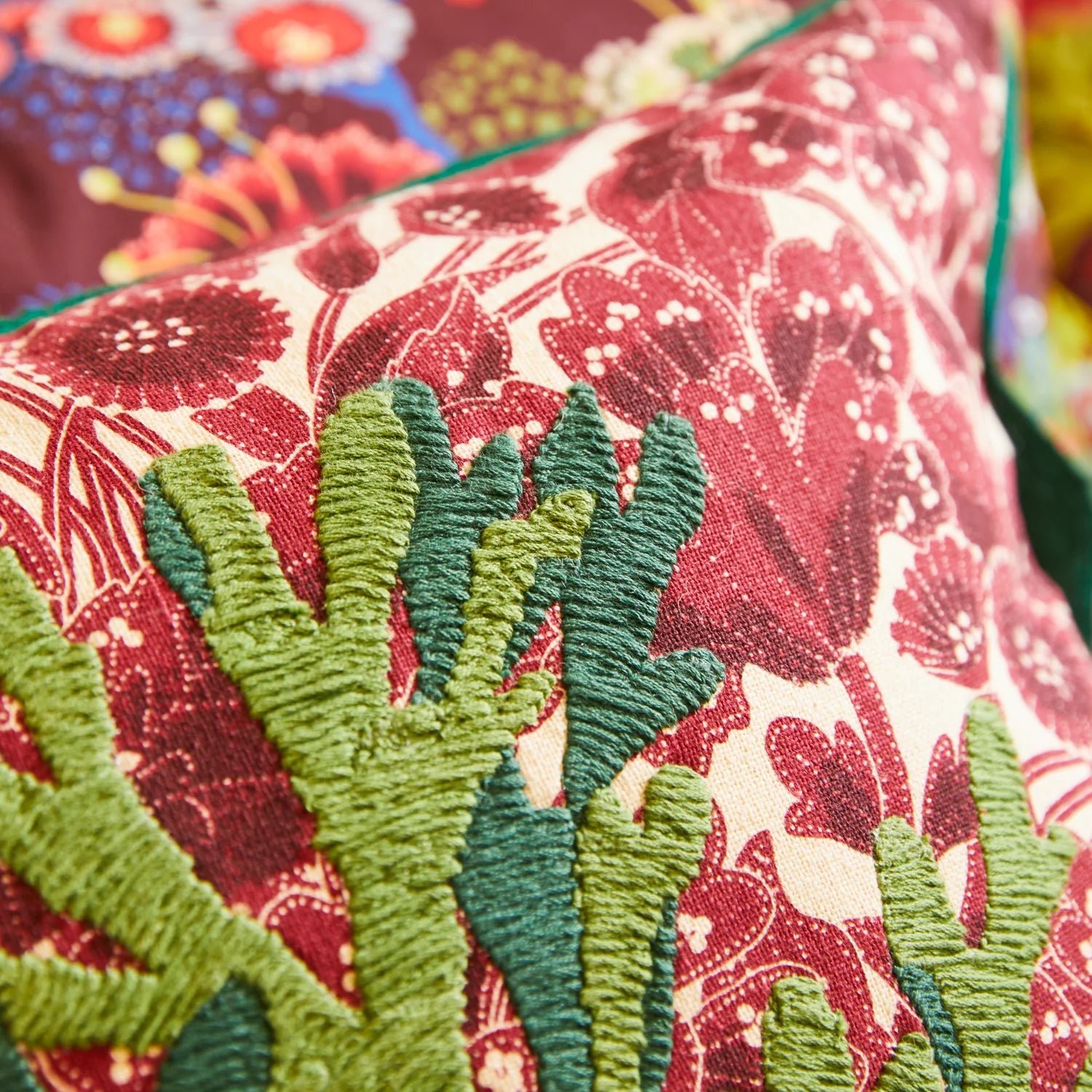 Sage x Clare Lucia Embroidered Cushion - Crimson