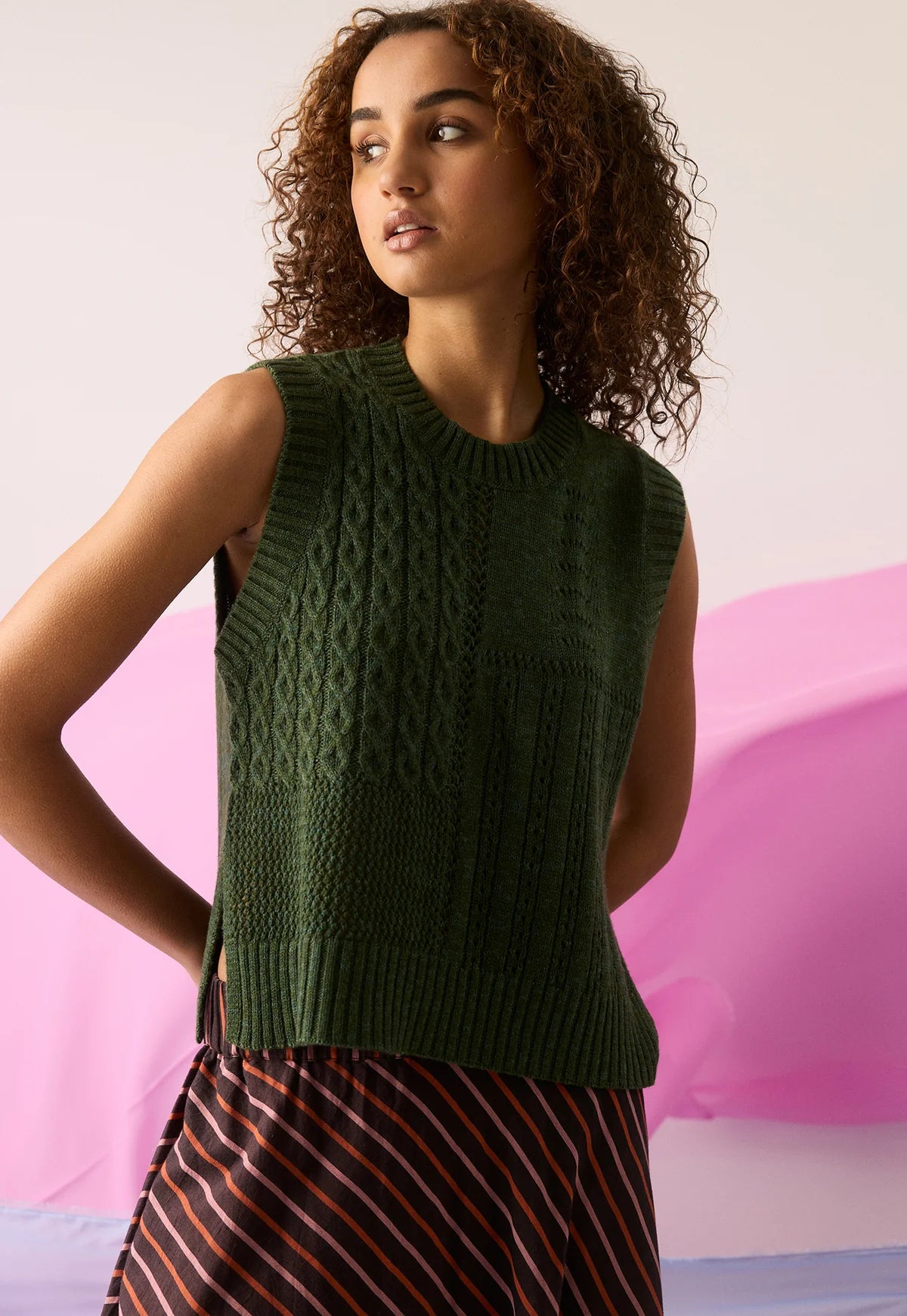 Nancybird Billie Cable Vest - Cypress Green