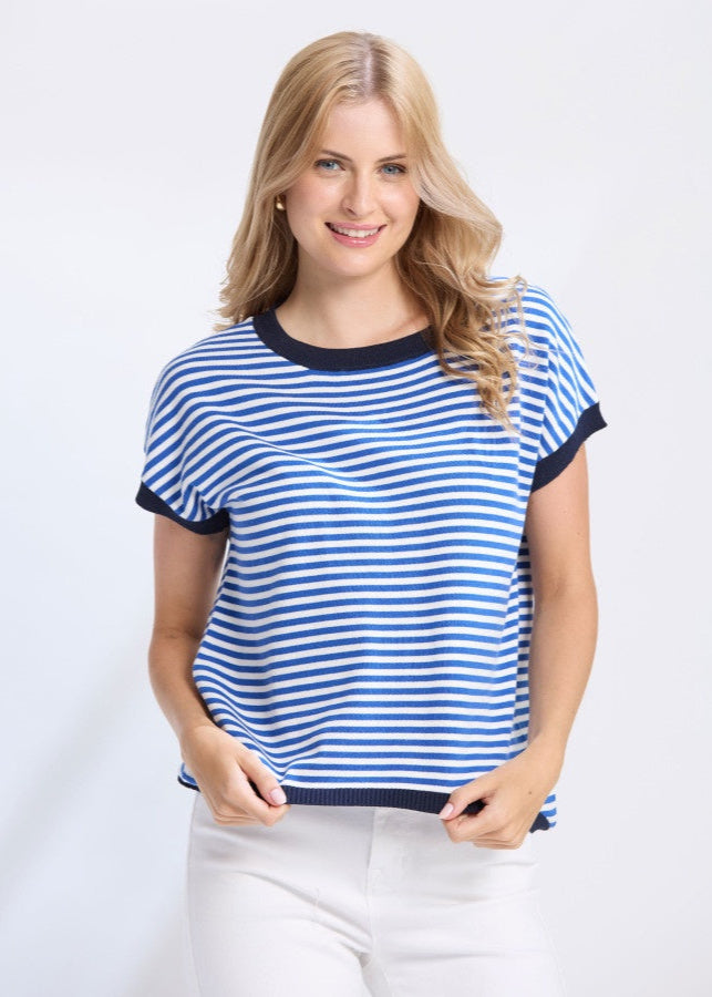 Stella and Gemma Laneway Top - Cobalt Stripe