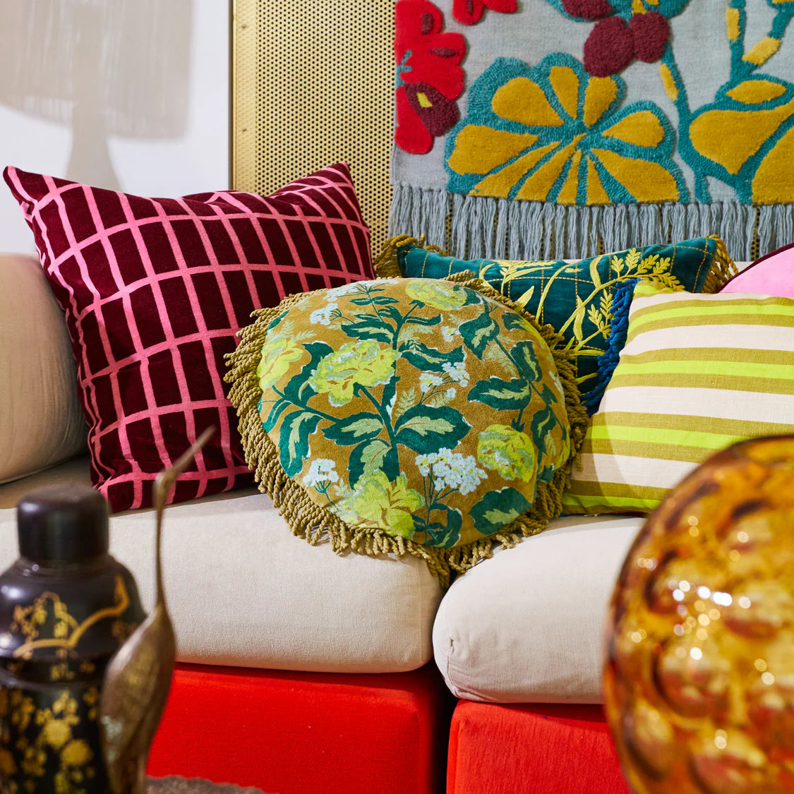 Sage and Clare Margot Velvet Cushion - Olive