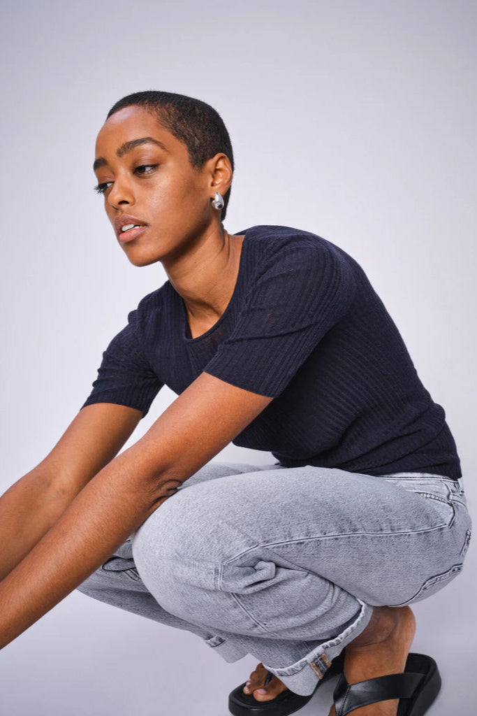 Mos Mosh Bouch Rib Short Sleeve Knit - Salute Navy