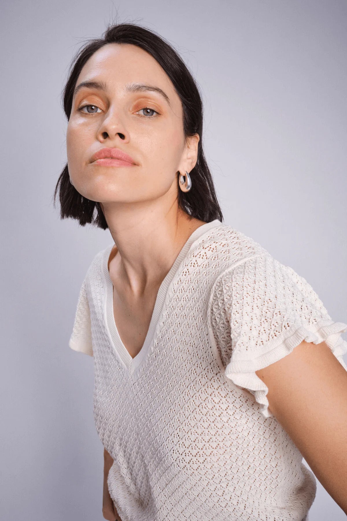 Mos Mosh Ganna Pattern V Neck Knit - Ecru