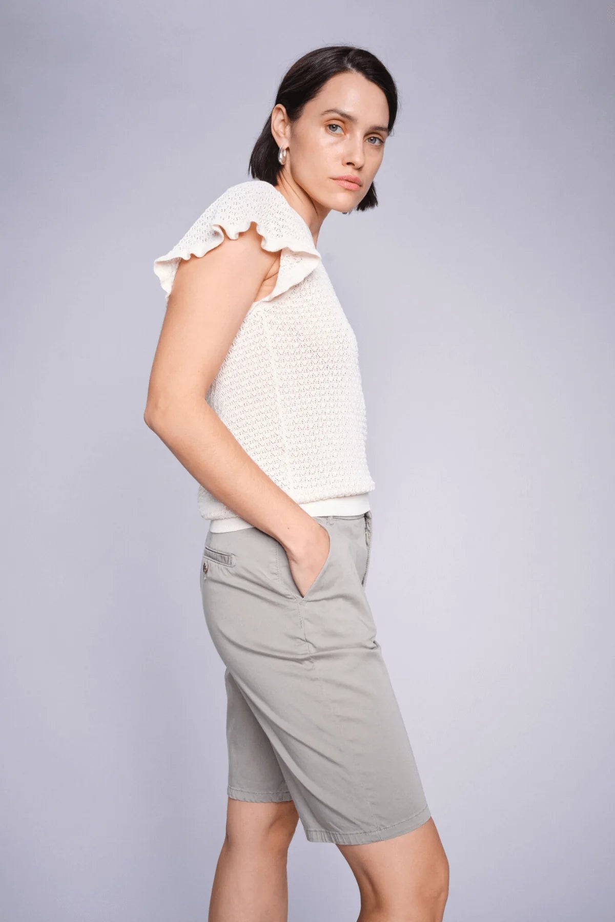Mos Mosh Ganna Pattern V Neck Knit - Ecru