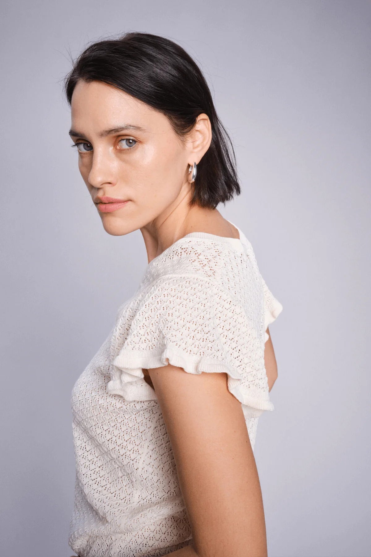 Mos Mosh Ganna Pattern V Neck Knit - Ecru
