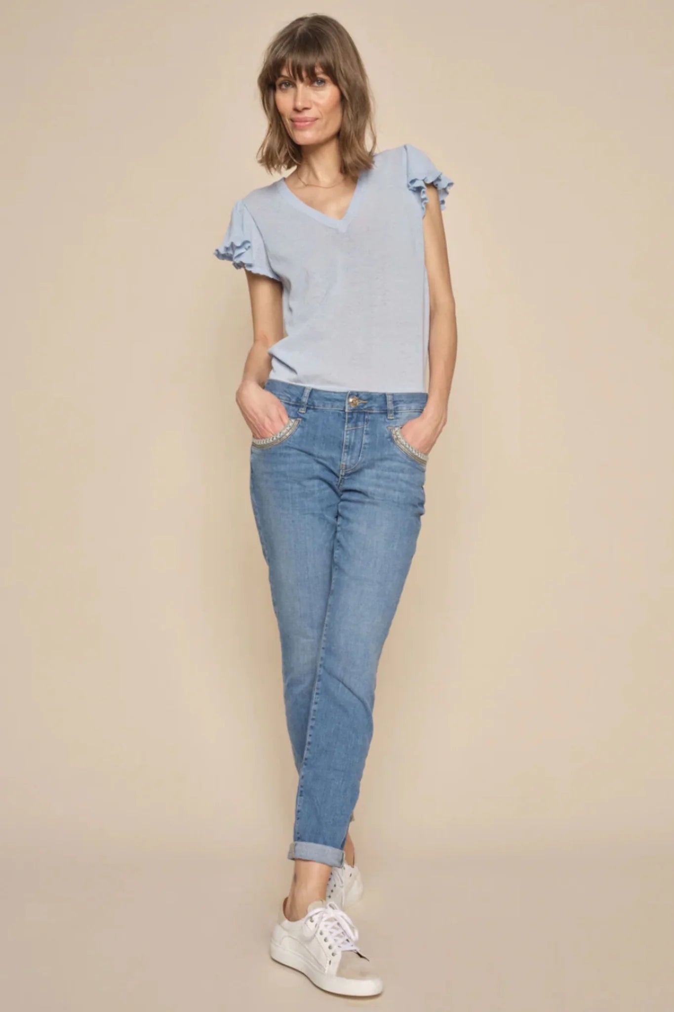 Mos Mosh Ganna V-Neck Knit Top - Cashmere Blue