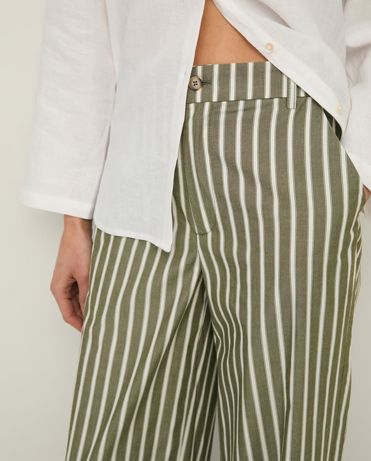 Yerse Straight Poplin Trousers - Green Stripe