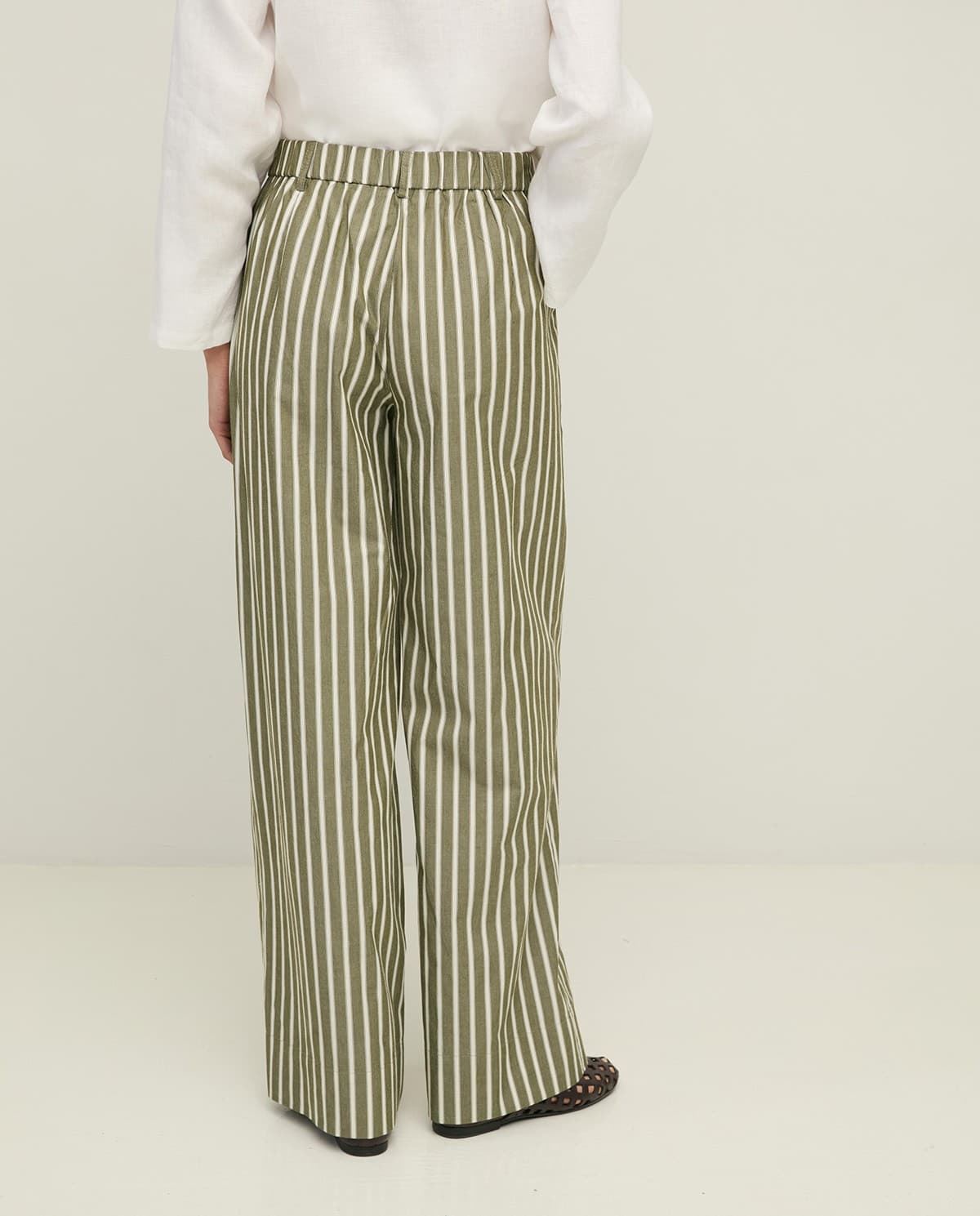 Yerse Straight Poplin Trousers - Green Stripe