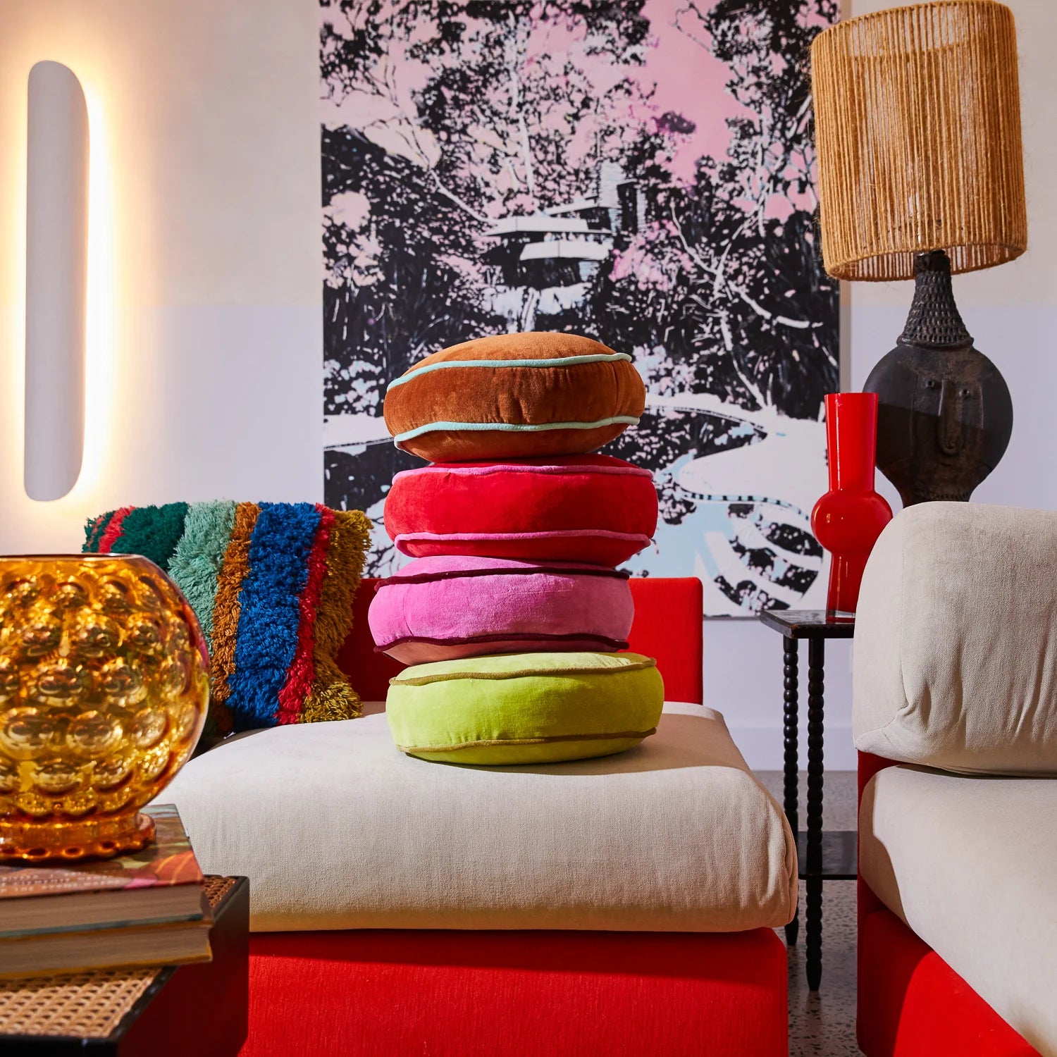 Sage and Clare Castilo Round Velvet Cushion - Fuchsia
