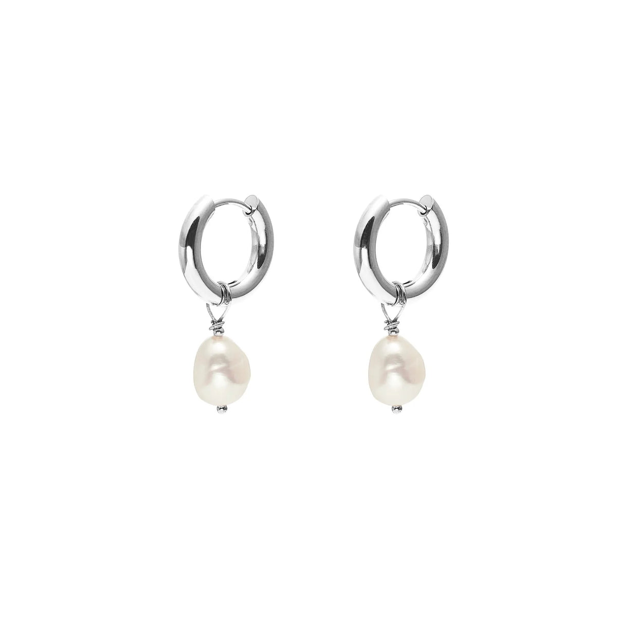 Silk & Steel Allure Pearl Hoops - Silver