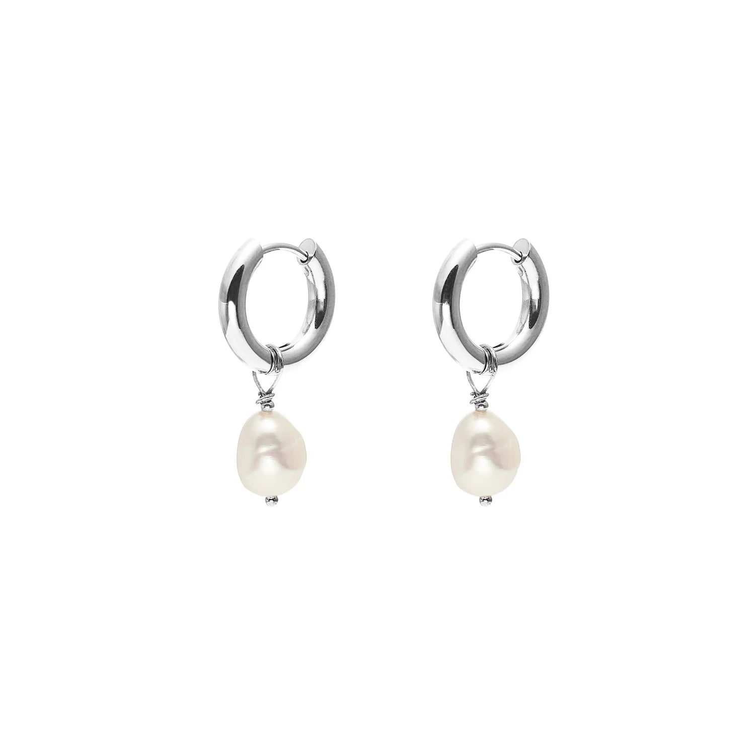 Silk & Steel Allure Pearl Hoops - Silver