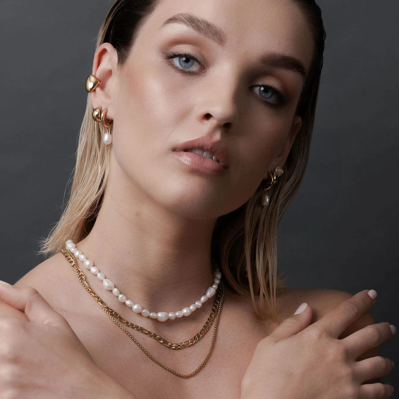 Silk & Steel Allure Pearl Hoops - Silver