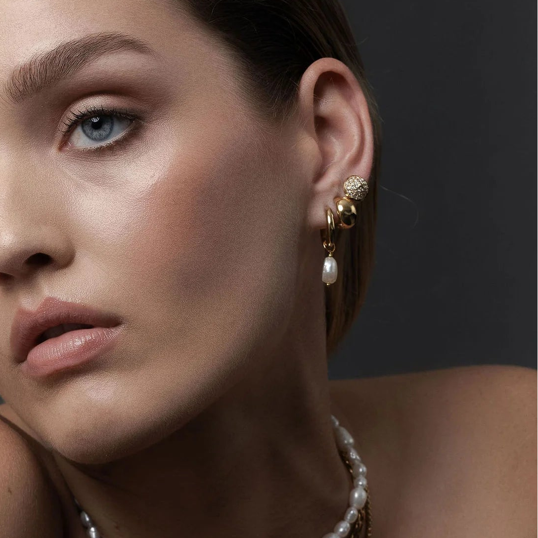 Silk & Steel Allure Pearl Hoops - Gold