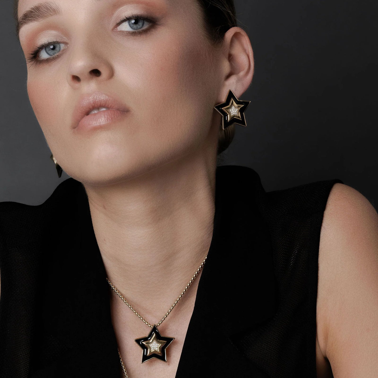Silk & Steel Supernova Necklace Black Enamel - Gold